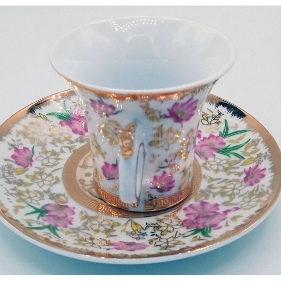 CC & T Porcelain Tea Cup Saucer Set With Pink Floral Design and Gold Accents - Picture 5 of 11